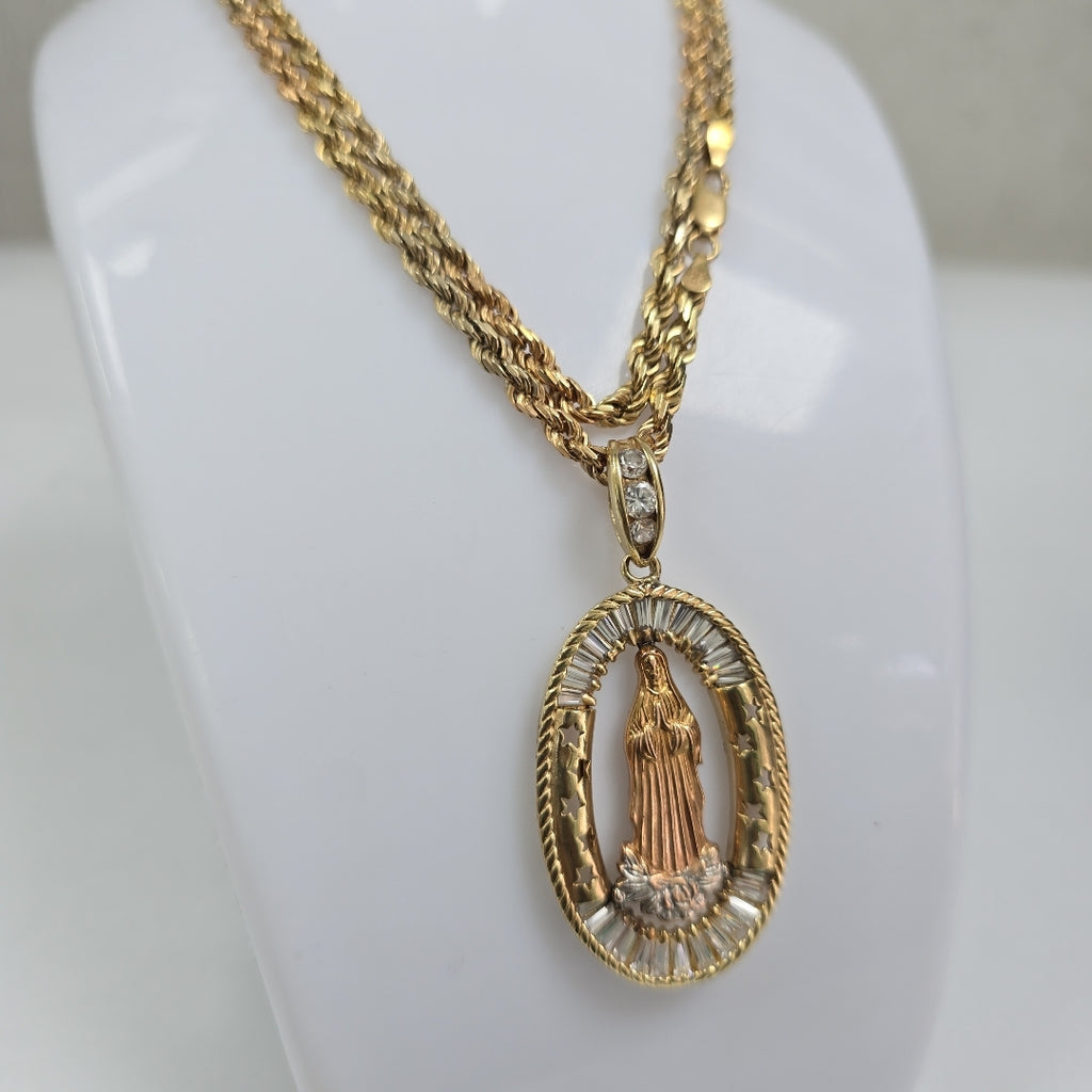 CADENA, MEDALLA RELIGIOSA ORO COMBINADO 14 K 42.1 GRMS (SEMINUEVO)