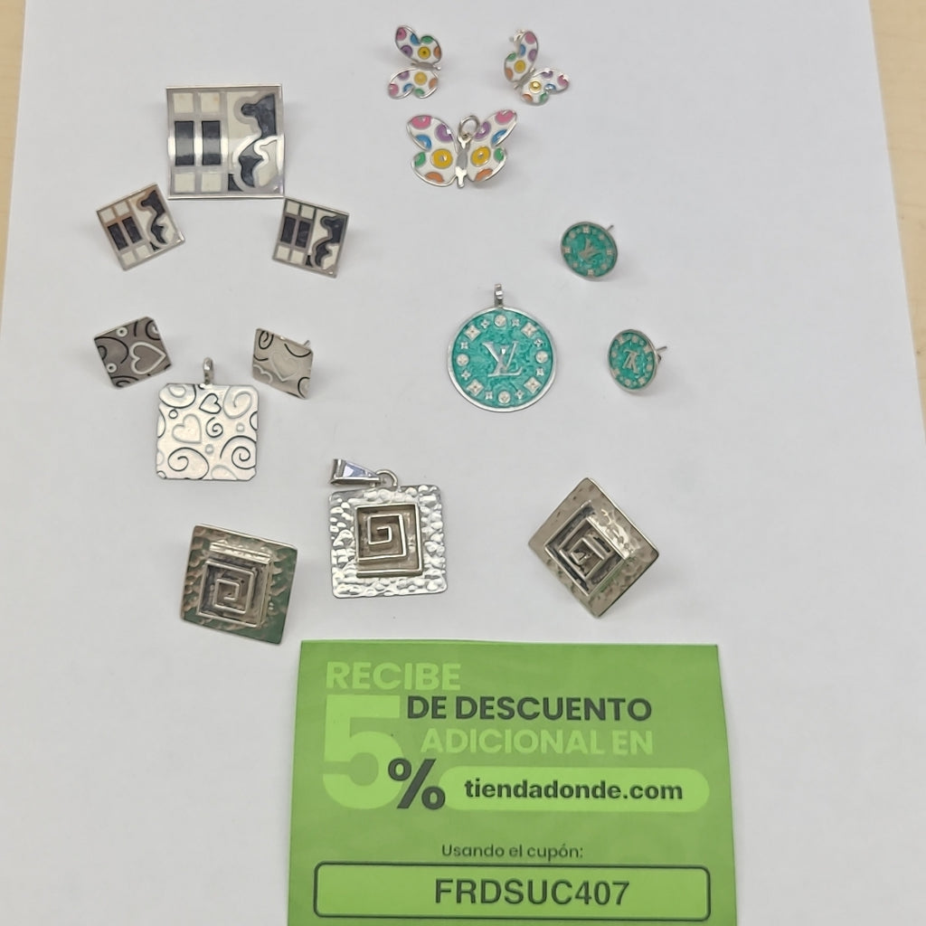 ARETES PAR, DIJE PLATA 49.6 GRMS (SEMINUEVO)