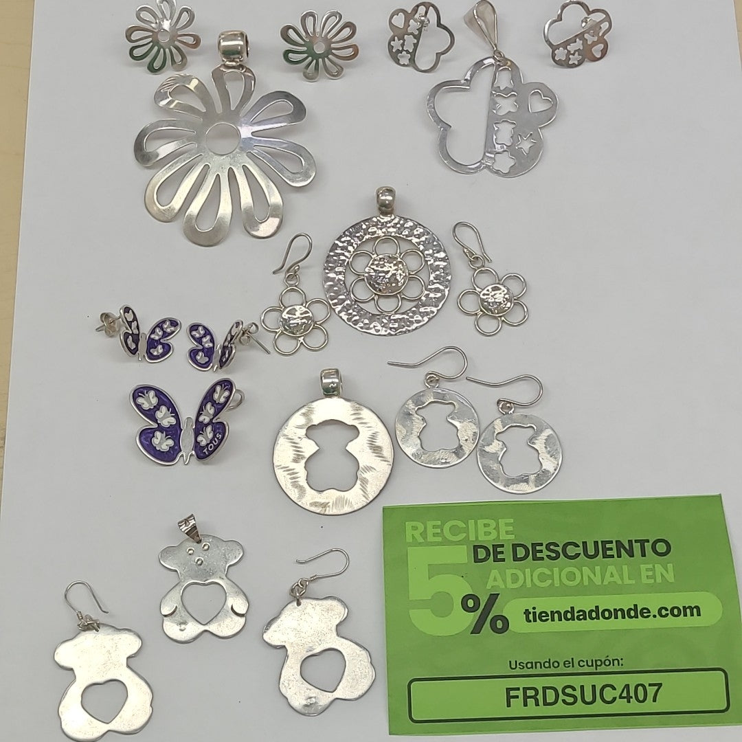 ARETES PAR, DIJE PLATA 61.4 GRMS (SEMINUEVO)