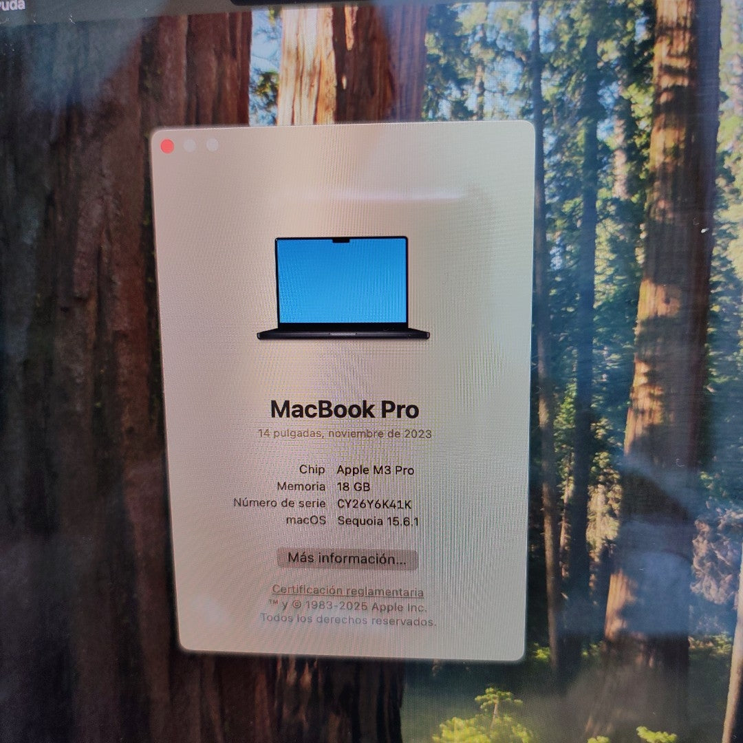 LAPTOP APPLE MACBOOK PRO 14" 2023 A2992 (CPU 12/GPU 18) 1 TB SSD 18 GB RAM (SEMINUEVO)