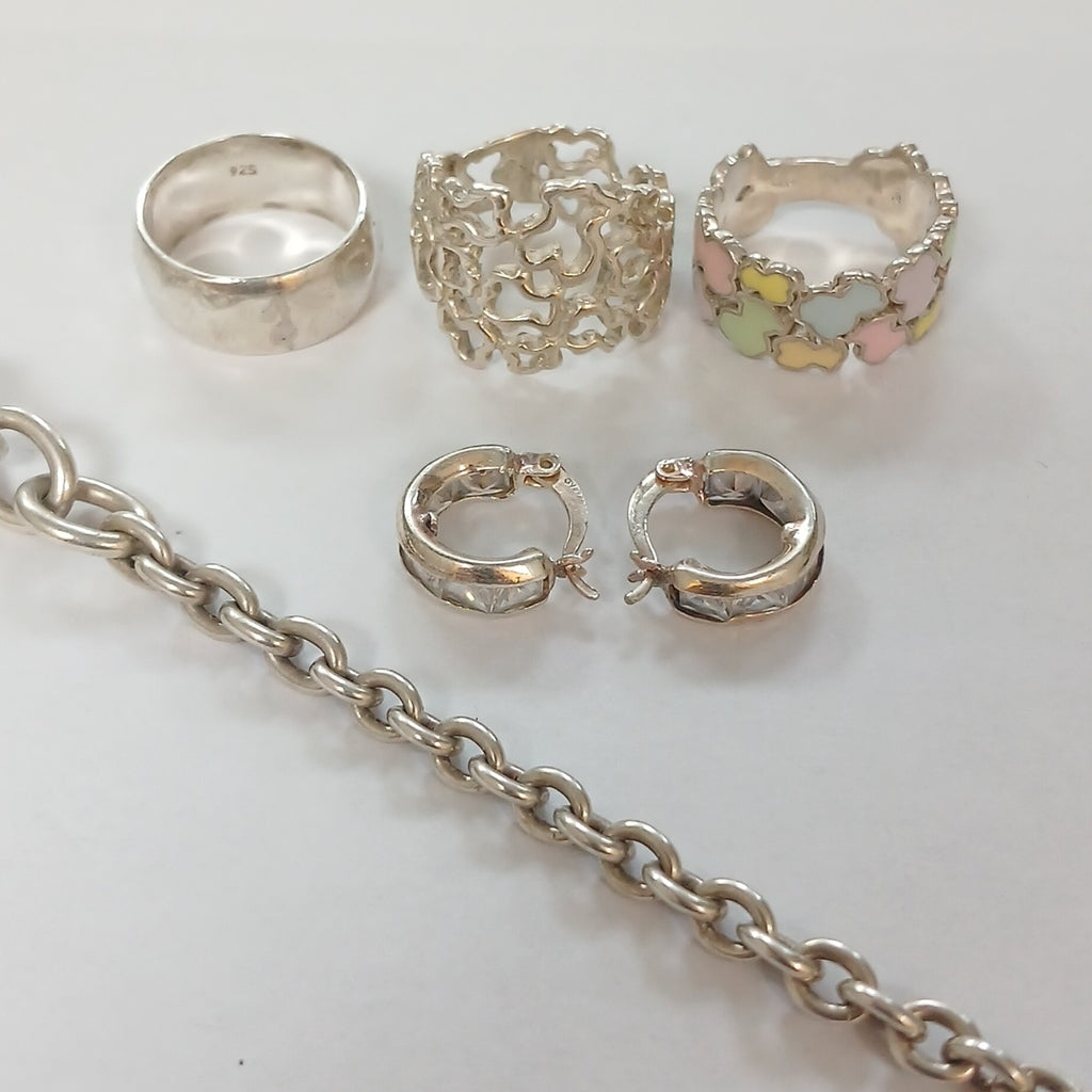 ANILLITO, ARETES PAR, ARGOLLA, PULSERA PLATA 33.3 GRMS (SEMINUEVO)