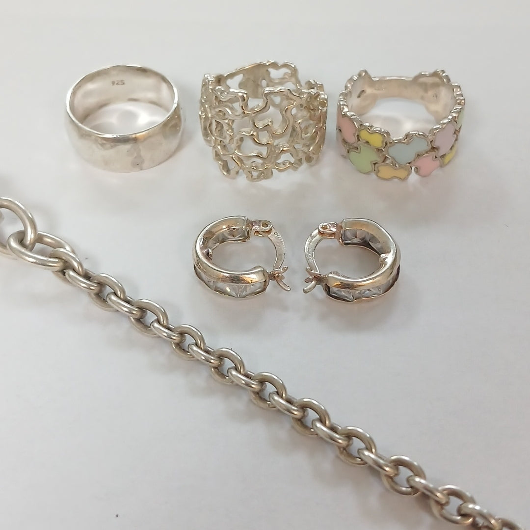ANILLITO, ARETES PAR, ARGOLLA, PULSERA PLATA 33.3 GRMS (SEMINUEVO)