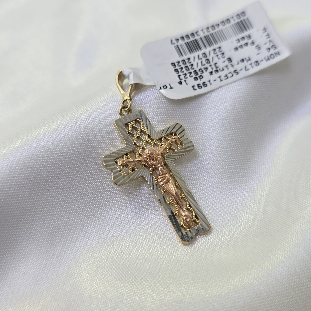 CRUCIFIJO, CRUZ ORO, ORO COMBINADO 14 K 2.5 GRMS (SEMINUEVO)