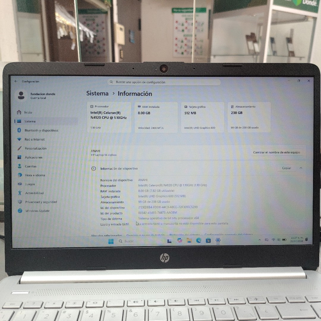 LAPTOP HP 14-DQ0530LA (2024) 256 GB SSD 8 GB RAM (SEMINUEVO)