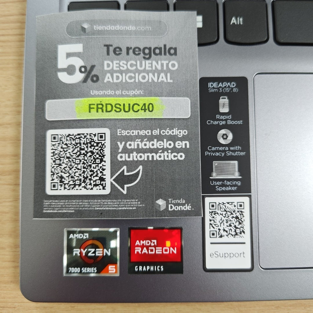 LAPTOP LENOVO IDEAPAD SLIM 3 15AMN8 (2025) 512 GB SSD 8 GB RAM (SEMINUEVO)