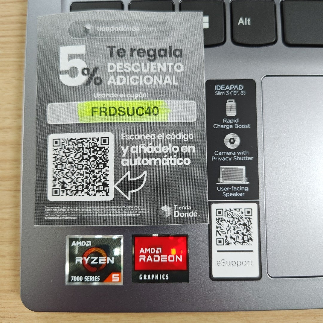 LAPTOP LENOVO IDEAPAD SLIM 3 15AMN8 (2025) 512 GB SSD 8 GB RAM (SEMINUEVO)