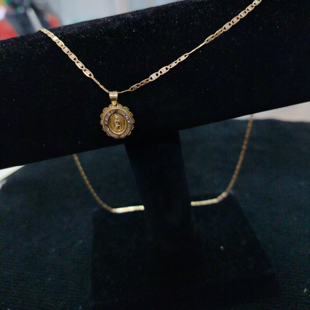 CADENA, MEDALLA RELIGIOSA ORO COMBINADO 10 K 3 GRMS (SEMINUEVO)