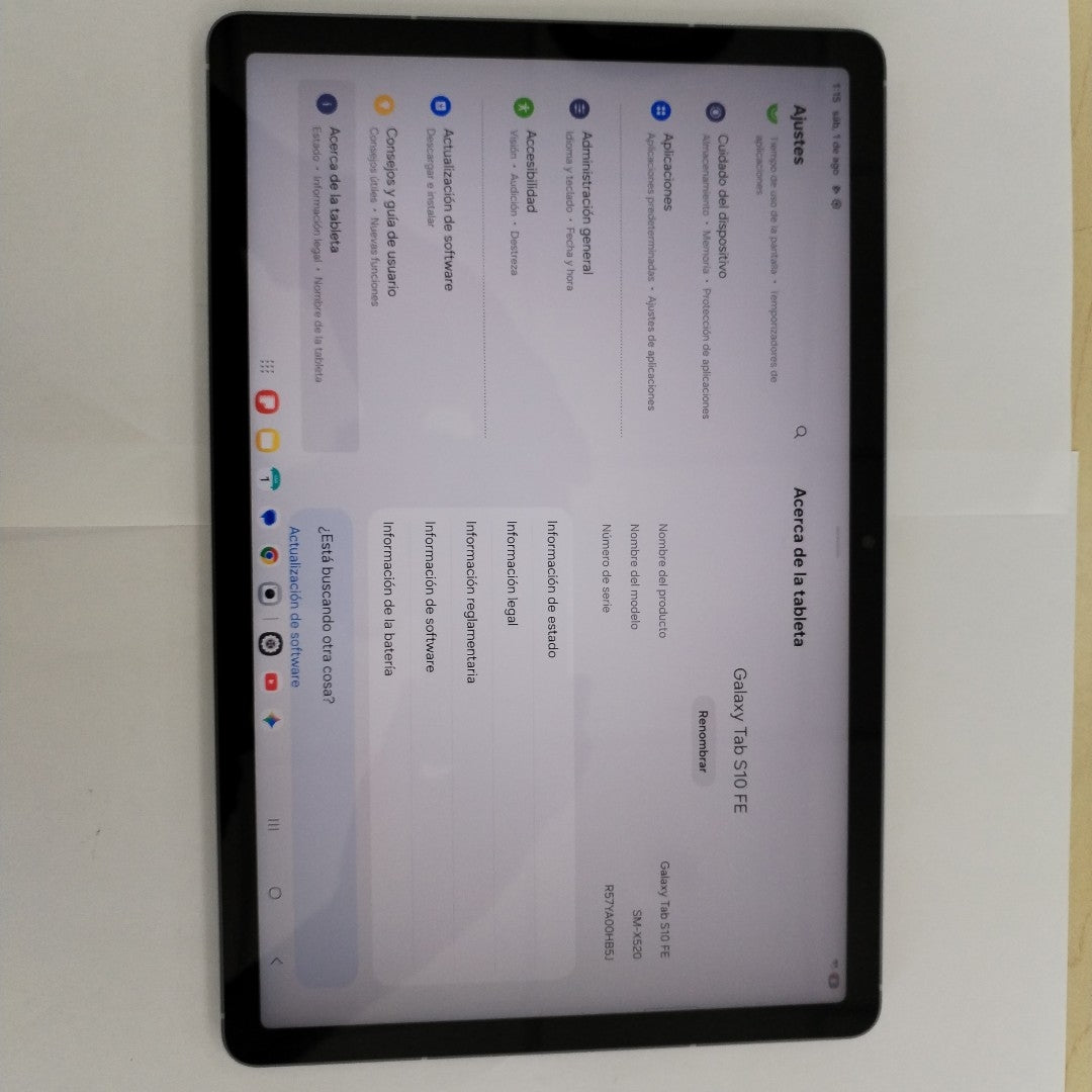 TABLETA SAMSUNG GALAXY TAB S10 FE SM-X520 (2025) 256 GB 12 GB RAM (SEMINUEVO)