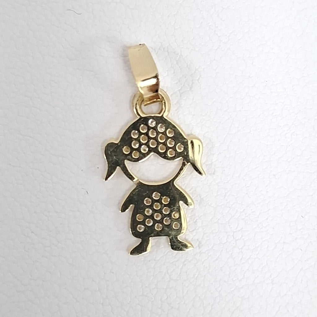 DIJE TEJIDO NIÑA CON CIRCONIAS 14K 0.9 GR (NUEVO)