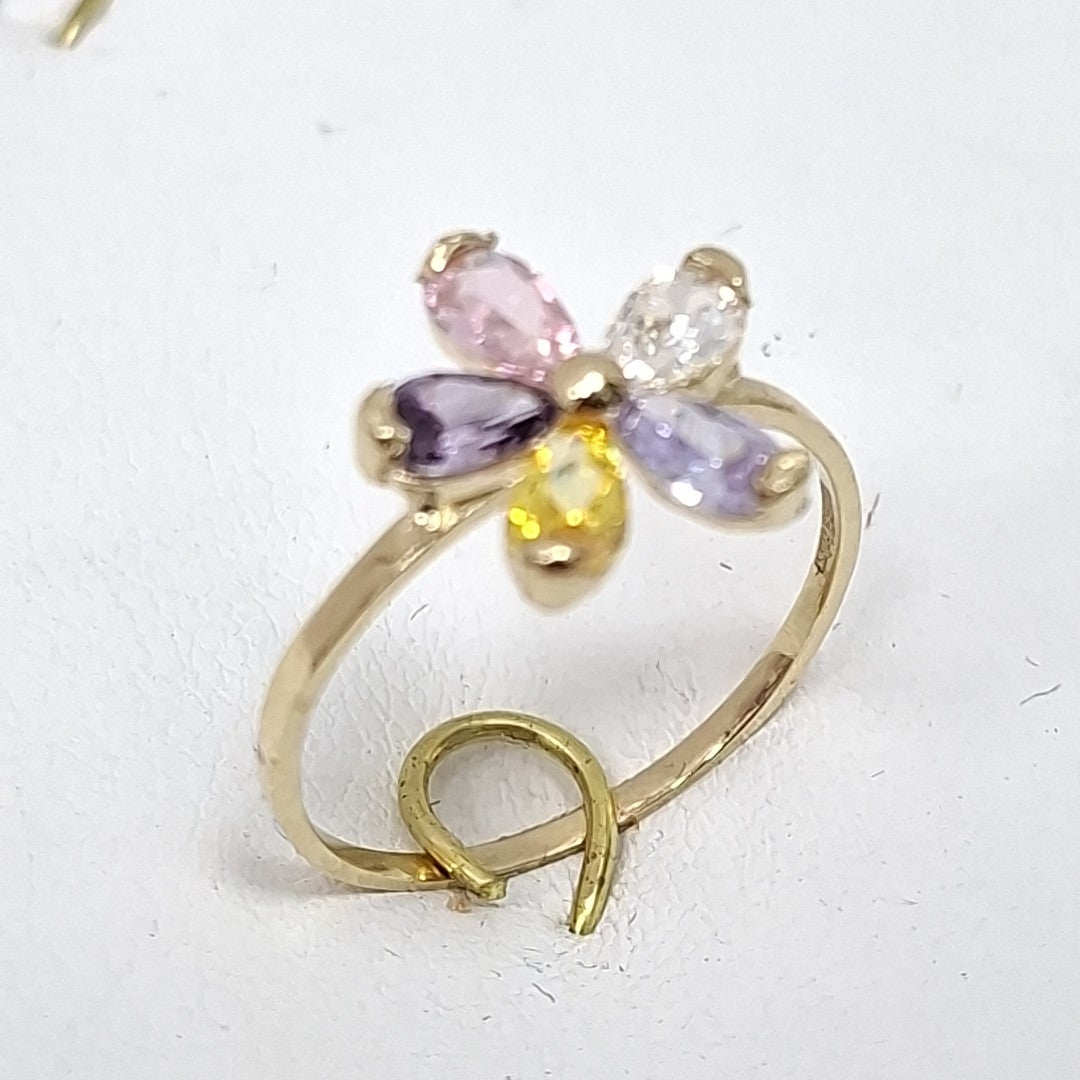 ANILLOS FLOR CON PIEDRAS DE COLOR 14K TALLA 7 1.4 GR (NUEVO)