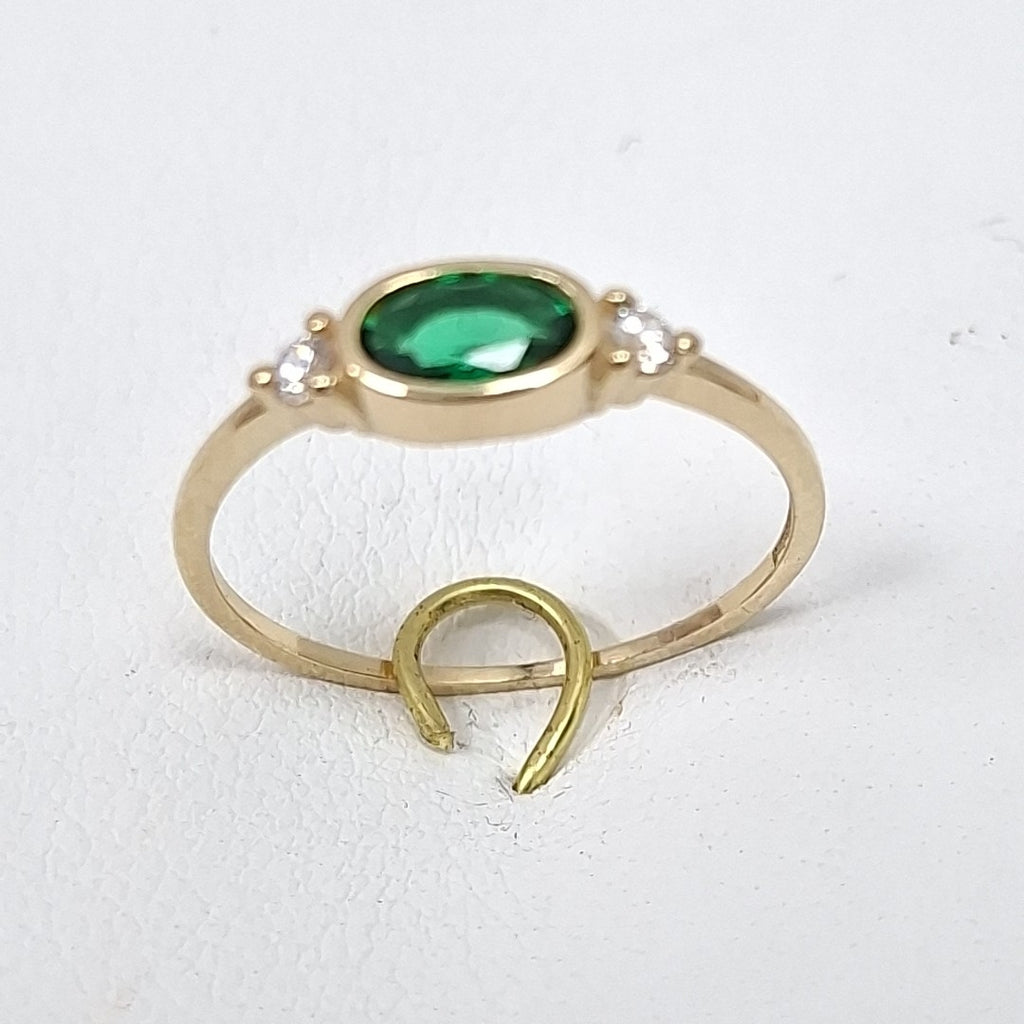 ANILLOS TEJIDO ANILLITO C CIRCONIAS Y PIEDRA VERDE 14K 7 1.1 GR (NUEVO)