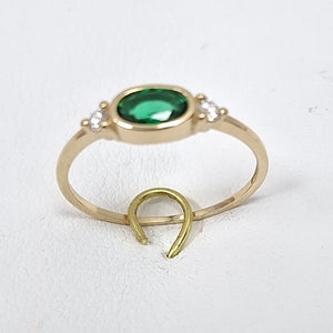 ANILLOS TEJIDO ANILLITO C CIRCONIAS Y PIEDRA VERDE 14K 7 1.1 GR (NUEVO)