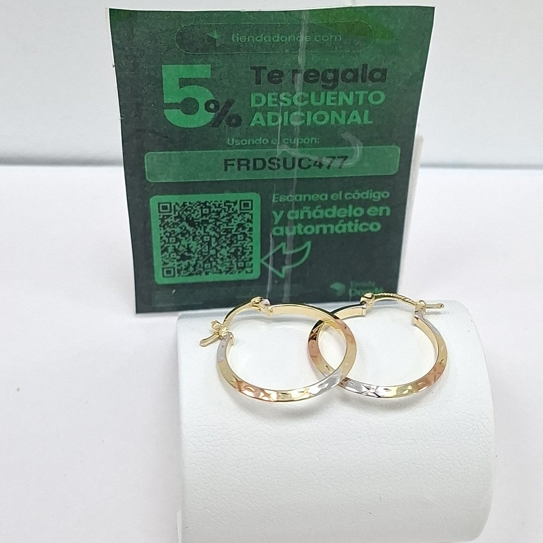 ARETES TEJIDO ARRACADAS BISELADAS COMBINADAS 14K 1.3 GR (NUEVO)