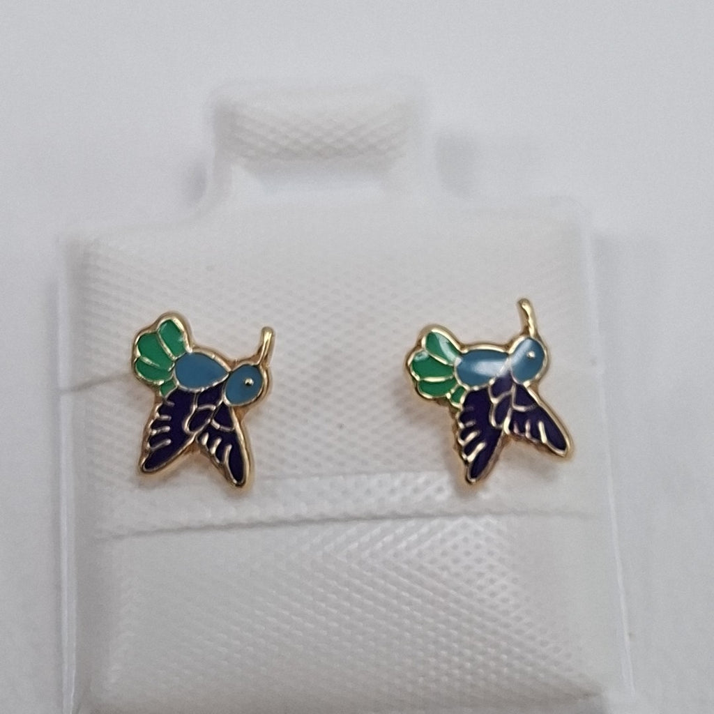 BROQUELES BROQUEL FIG COLIBRI ESMALTE AZUL 14K 0.2138 GR (NUEVO)
