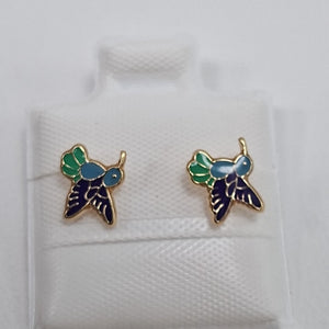 BROQUELES BROQUEL FIG COLIBRI ESMALTE AZUL 14K 0.2138 GR (NUEVO)