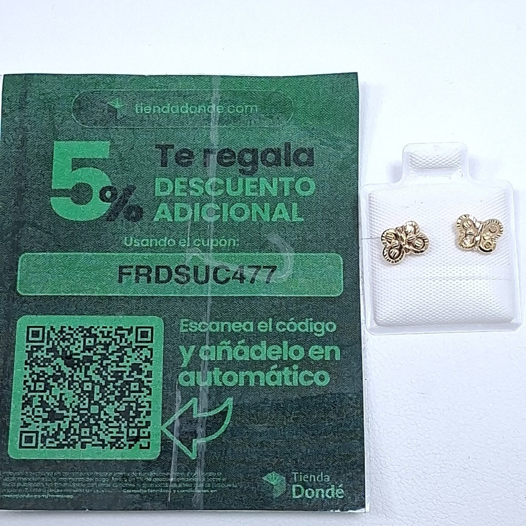 BROQUELES BROQUEL FIG MARIPOSA 14K 0.2668 GR (NUEVO)