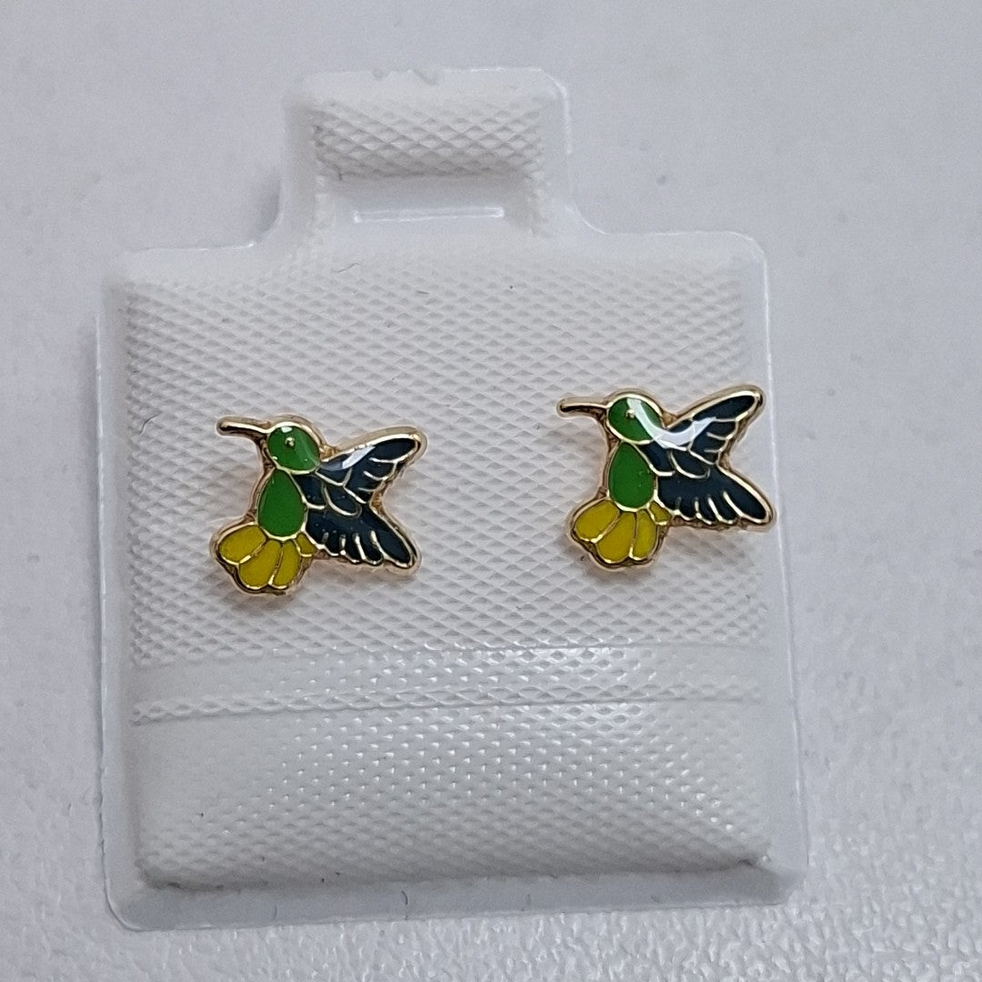 BROQUELES BROQUEL FIG COLIBRI ESMALTE VERDE 14K 0.2138 GR (NUEVO)