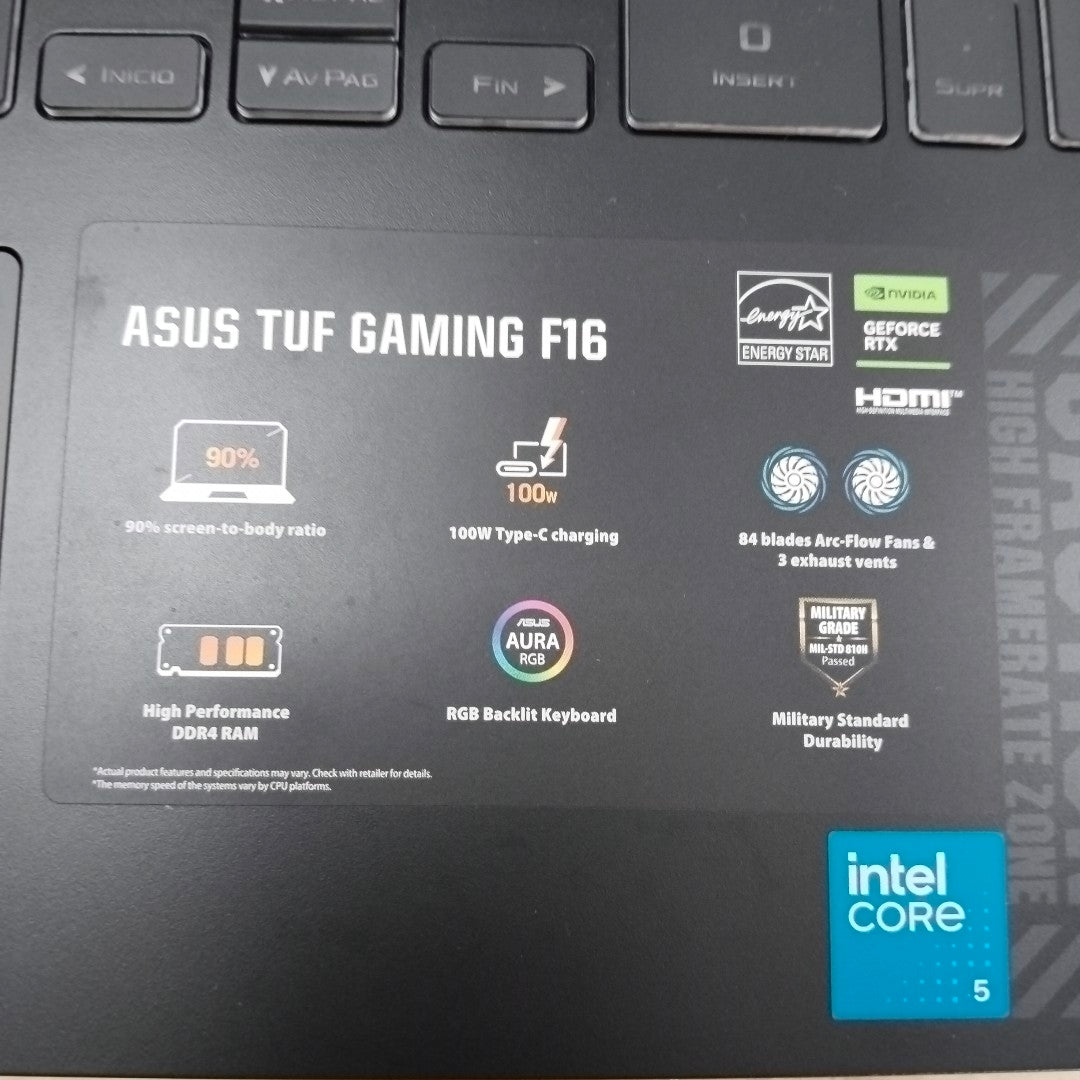 LAPTOP ASUS TUF GAMING F16 FX607VJ-RL023W (2025) 1 TB SSD 16 GB RAM (SEMINUEVO)