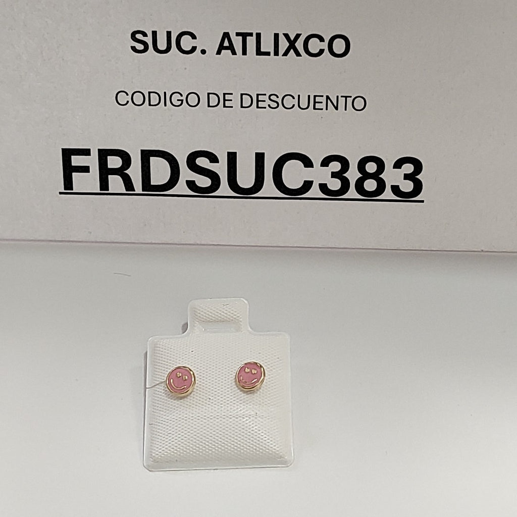 BROQUELES BROQUEL FIG SONRISA ESMALTE ROSA 14K 0.1696 GR (NUEVO)