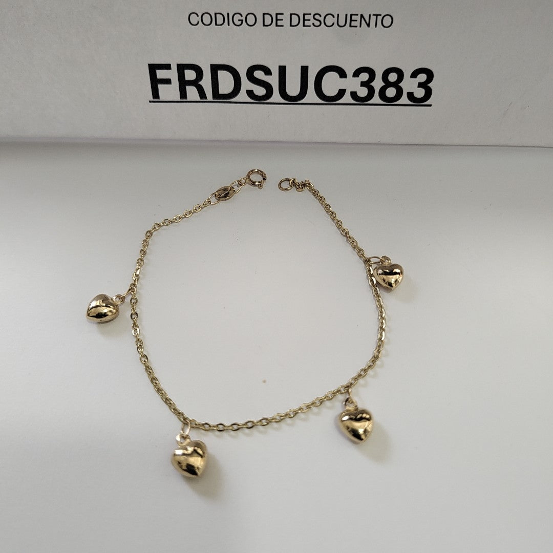 PULSERA ESP CON FIG CORAZONES 14K 18 CM 1.8 GR (NUEVO)