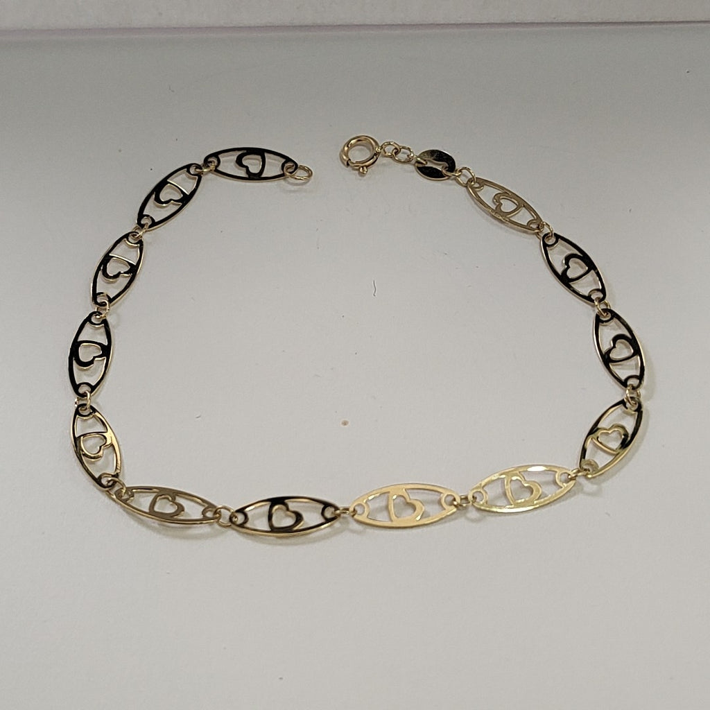 PULSERA TEJIDO ESPECIAL CON CORAZON 14K 18 CM 1.4 GR (NUEVO)