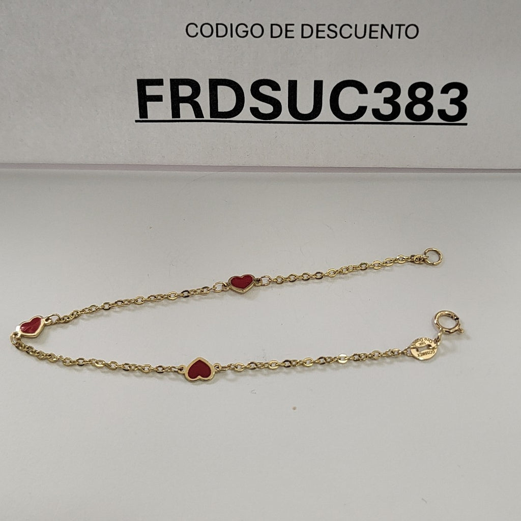 PULSERA ESPECIAL CON CORAZONES 14K 18 CM 1.4 GR (NUEVO)