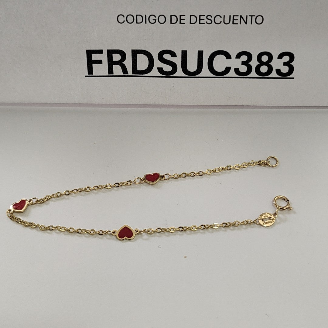 PULSERA ESPECIAL CON CORAZONES 14K 18 CM 1.4 GR (NUEVO)