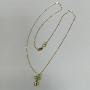 CADENA TEJIDO GARGANTILLA CON DIJE MARIPOSAS CIRCONIAS Y PIEDRAS DE COLOR 14K 45 CM 1.9 GR (NUEVO)