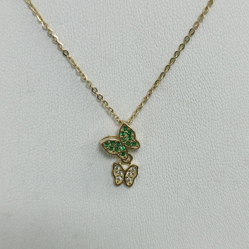 CADENA TEJIDO GARGANTILLA CON DIJE MARIPOSAS CIRCONIAS Y PIEDRAS DE COLOR 14K 45 CM 2 GR (NUEVO)