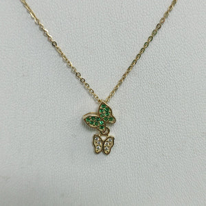CADENA TEJIDO GARGANTILLA CON DIJE MARIPOSAS CIRCONIAS Y PIEDRAS DE COLOR 14K 45 CM 2 GR (NUEVO)