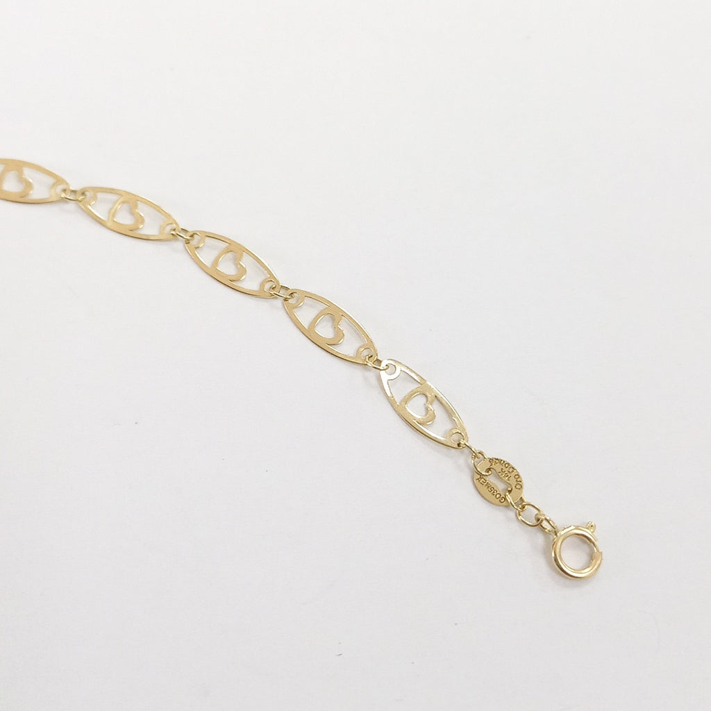 PULSERA TEJIDO ESPECIAL CON CORAZON 14K 18 CM 1.3 GR (NUEVO)