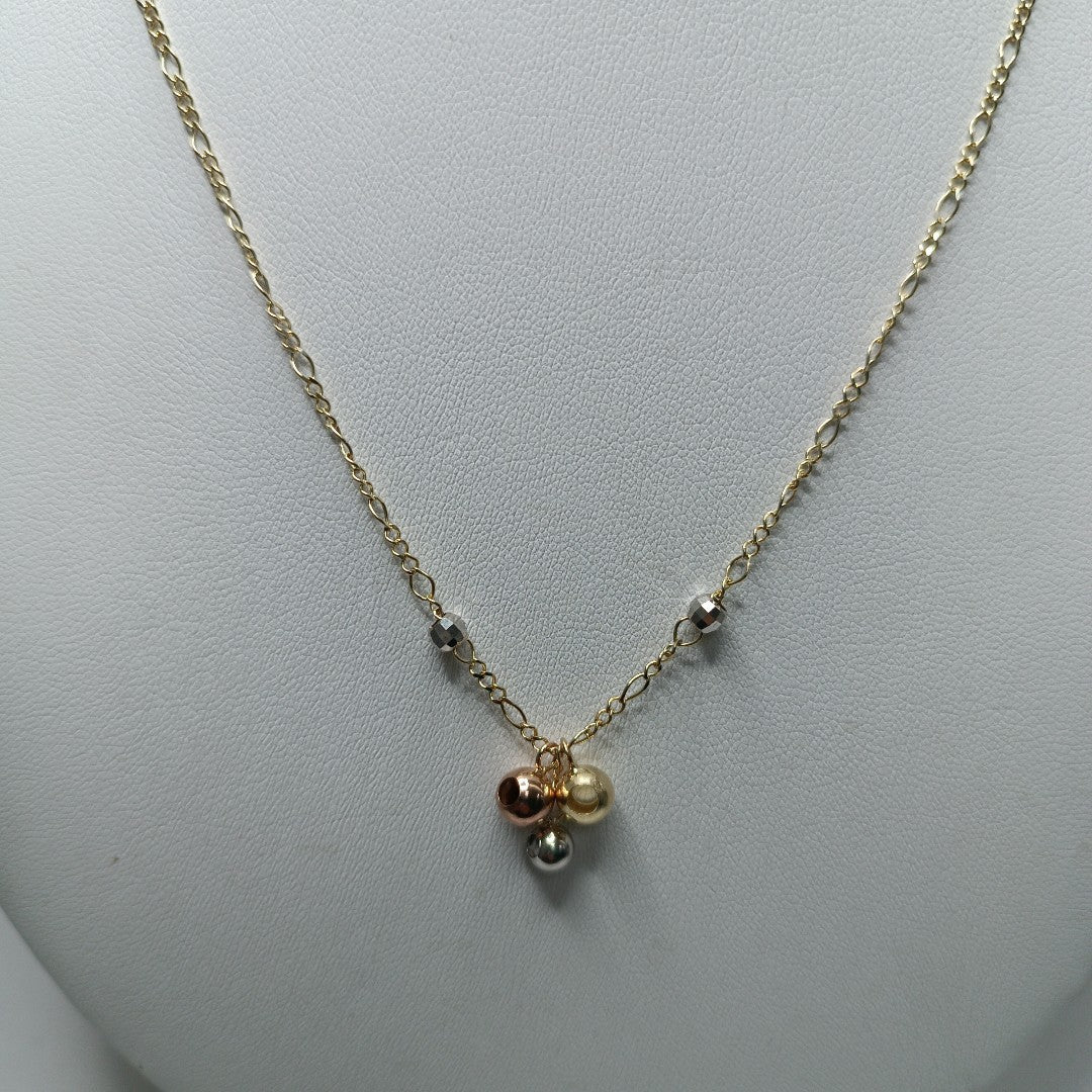CADENA GARGANTILLA 3X1 CON ESFERAS COMBINADAS 14K 45 CM 3.1 GR (NUEVO)