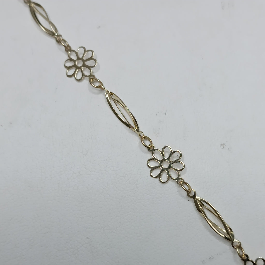 PULSERA ESPECIAL CON FLORES 14K 18 CM 2.5 GR (NUEVO)