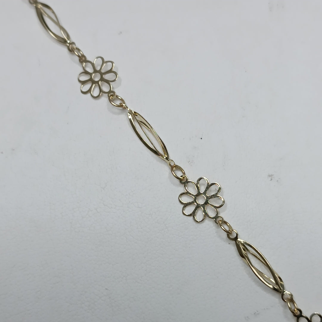 PULSERA ESPECIAL CON FLORES 14K 18 CM 2.5 GR (NUEVO)