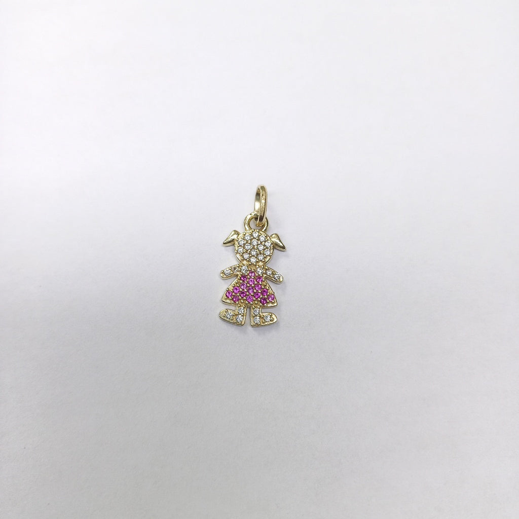 DIJE NIÑA CON CIRCONIAS Y PIEDRAS DE COLOR 10K 1.1 GR (NUEVO)