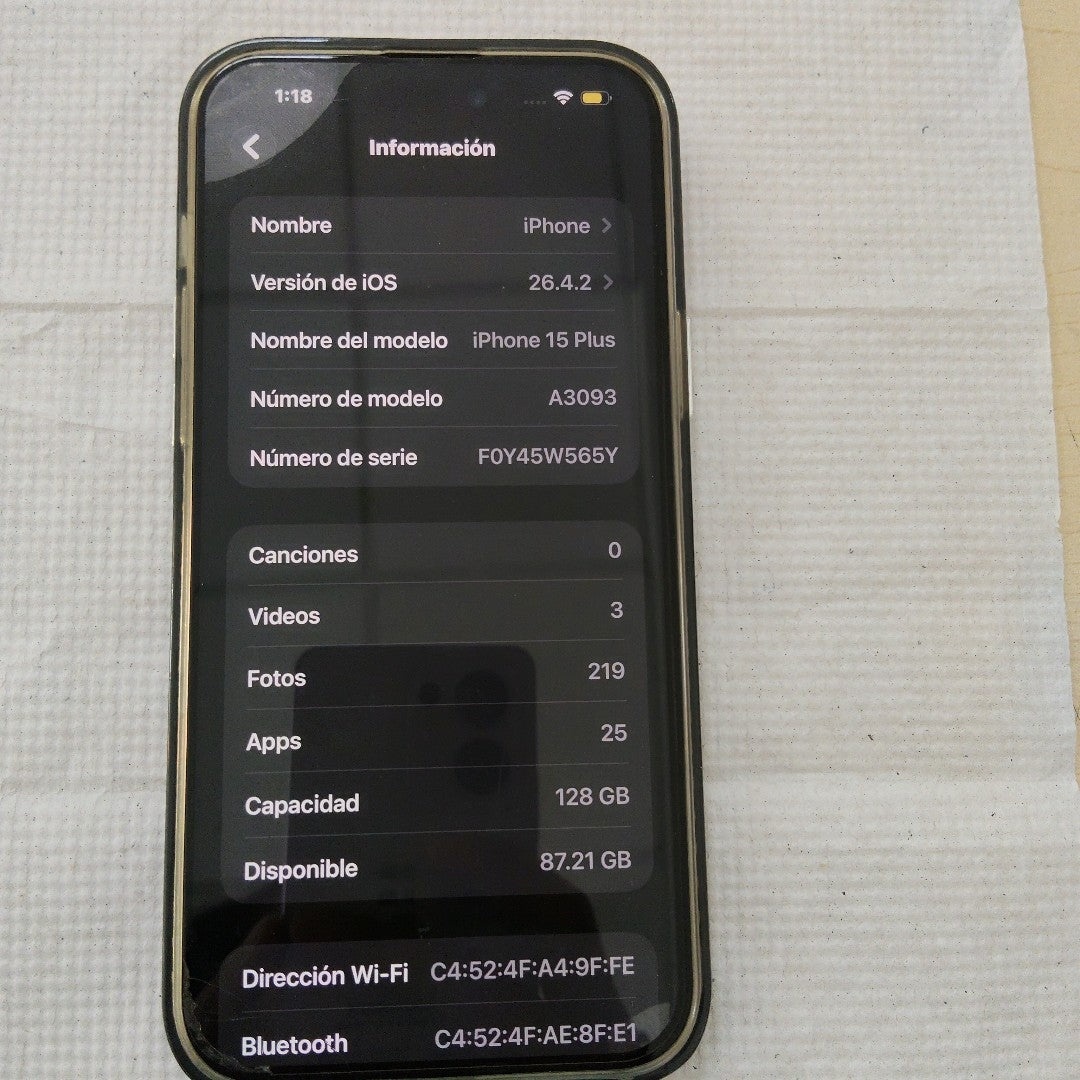 CELULAR APPLE IPHONE 15 PLUS A3093 (2023) 128 GB 6 GB RAM (SEMINUEVO)