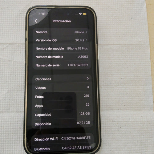 CELULAR APPLE IPHONE 15 PLUS A3093 (2023) 128 GB 6 GB RAM (SEMINUEVO)