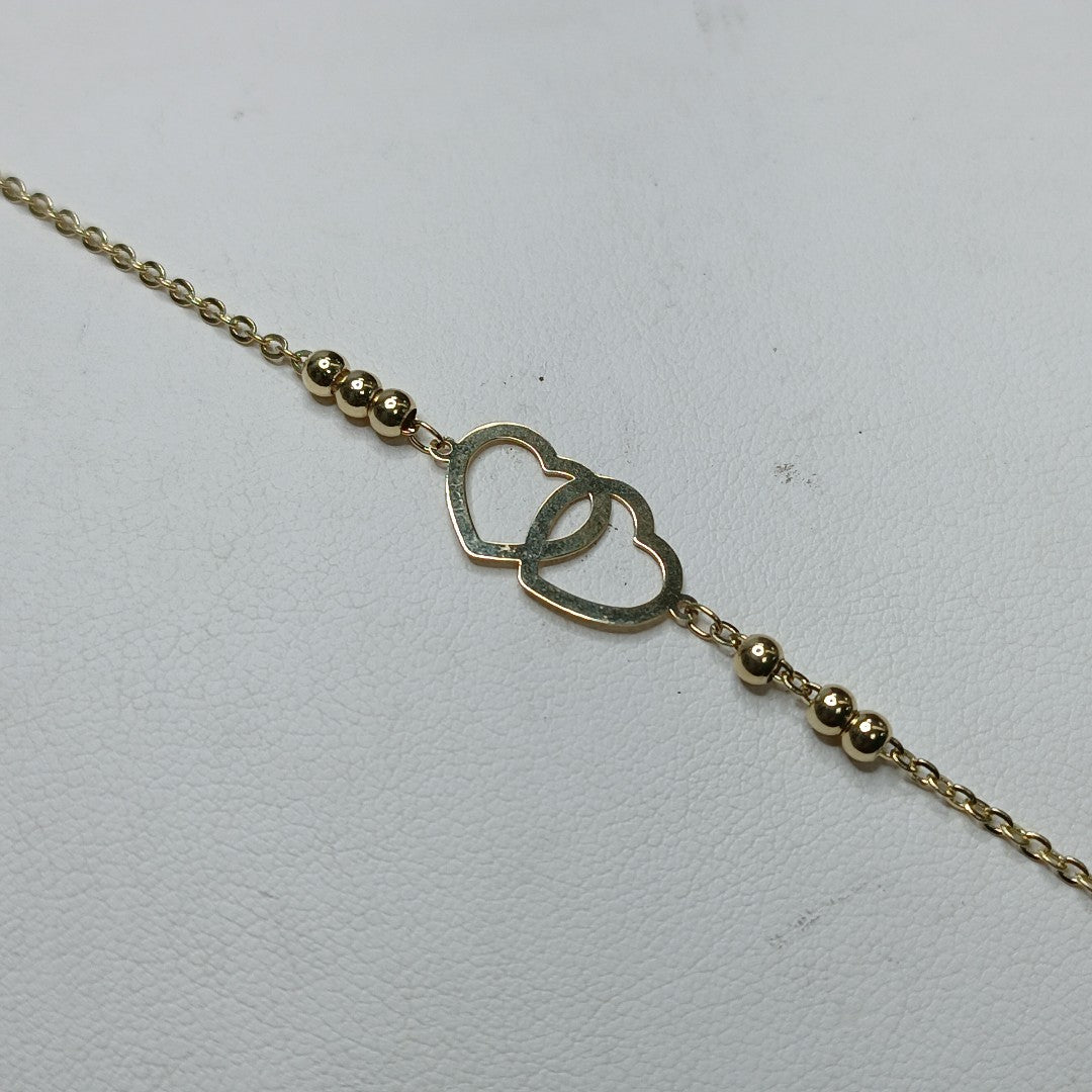 PULSERA TEJIDO ESPECIAL C CORAZONES 14K 18 CM 1.7 GR (NUEVO)