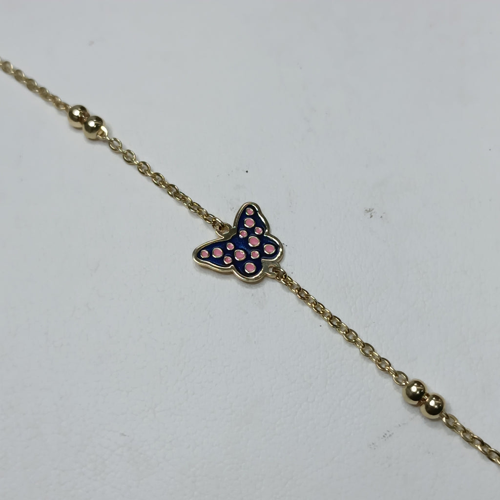 PULSERA TEJIDO ESPECIAL MARIPOSA CON ESMALTE 14K 18 CM 1.9 GR (NUEVO)