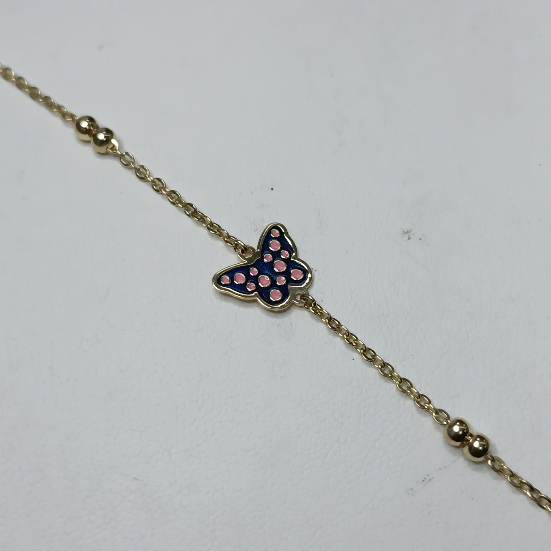 PULSERA TEJIDO ESPECIAL MARIPOSA CON ESMALTE 14K 18 CM 1.9 GR (NUEVO)