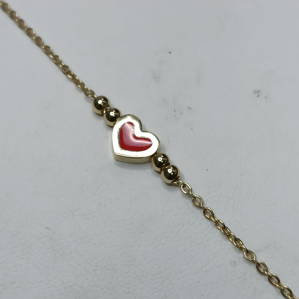 PULSERA TEJIDO ESPECIAL C CORAZON ROJO 14K 18 CM 2.1 GR (NUEVO)