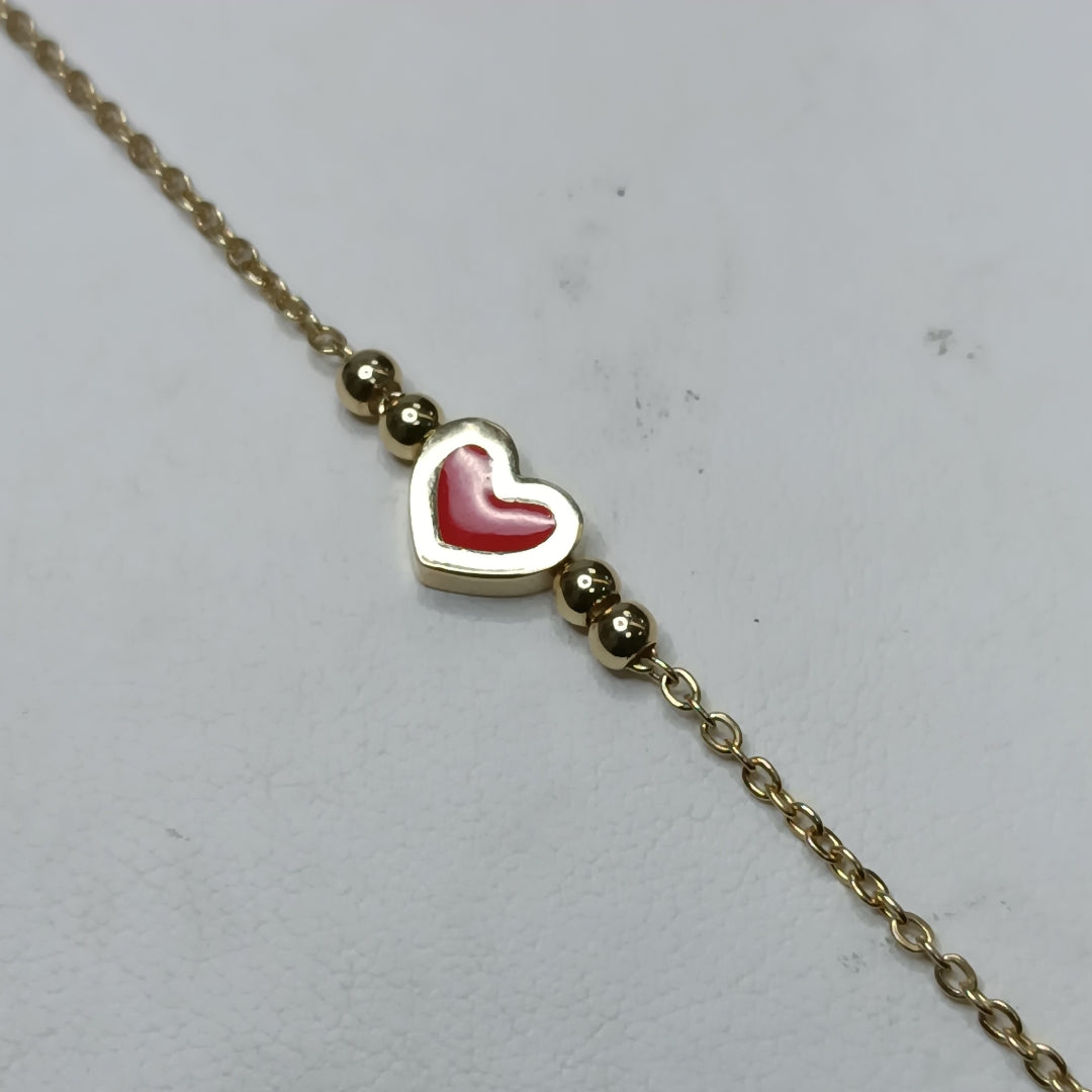 PULSERA TEJIDO ESPECIAL C CORAZON ROJO 14K 18 CM 2.1 GR (NUEVO)