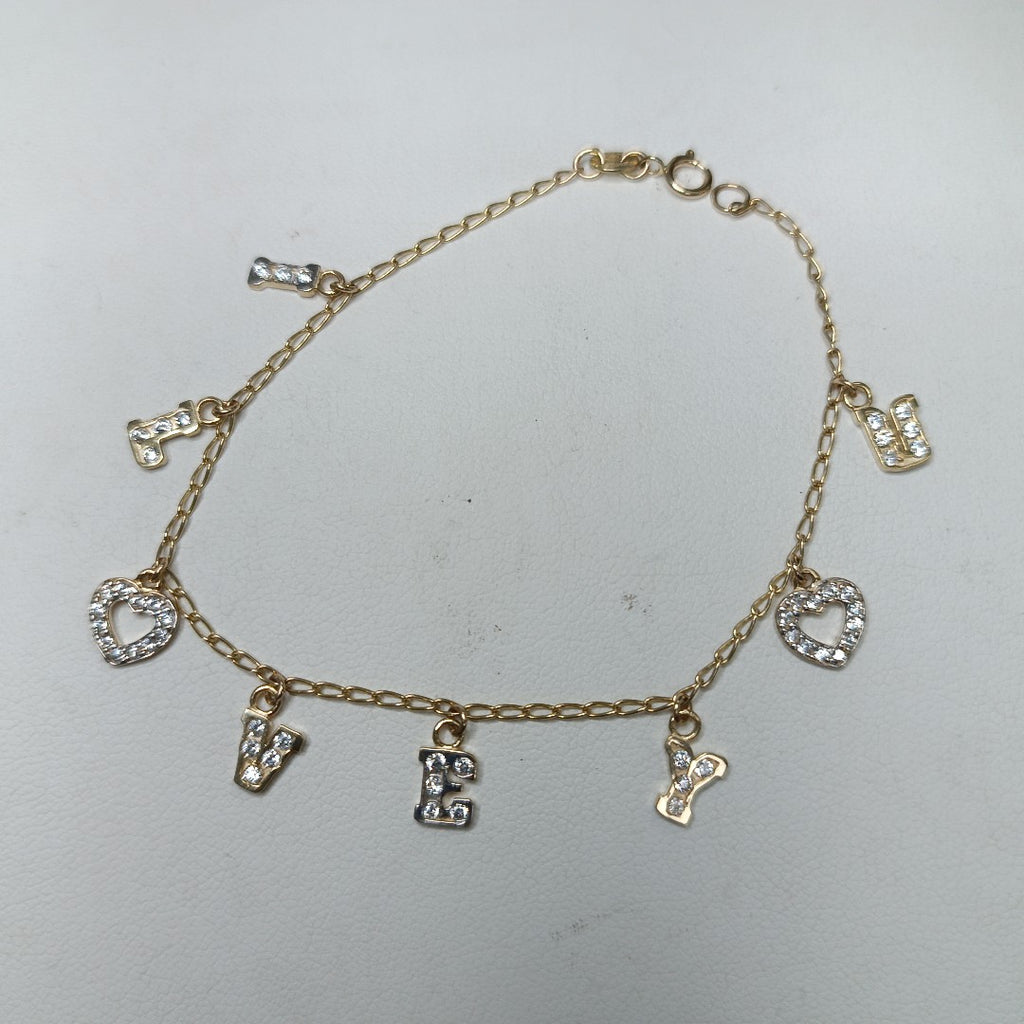 PULSERA ESPECIAL CON DIJES Y CIRCONIAS 14K 18 CM 3.3 GR (NUEVO)
