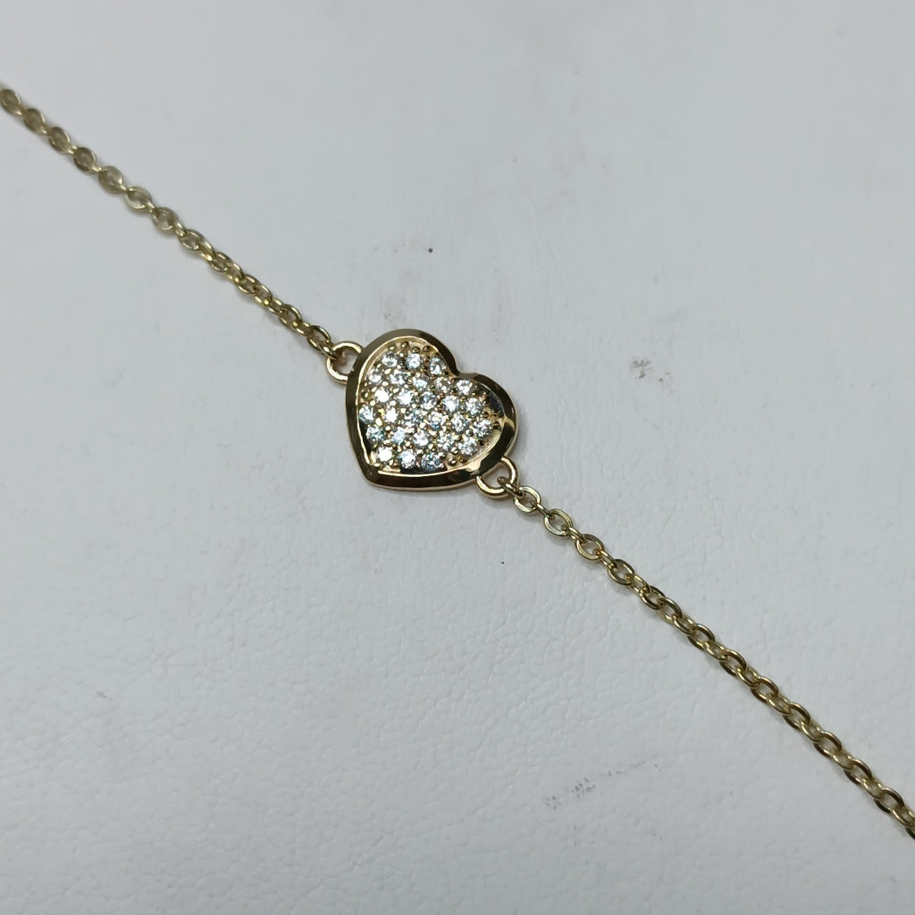 PULSERA TEJIDO ESPECIAL C CORAZON CIRCONIAS 14K 18 CM 2 GR (NUEVO)