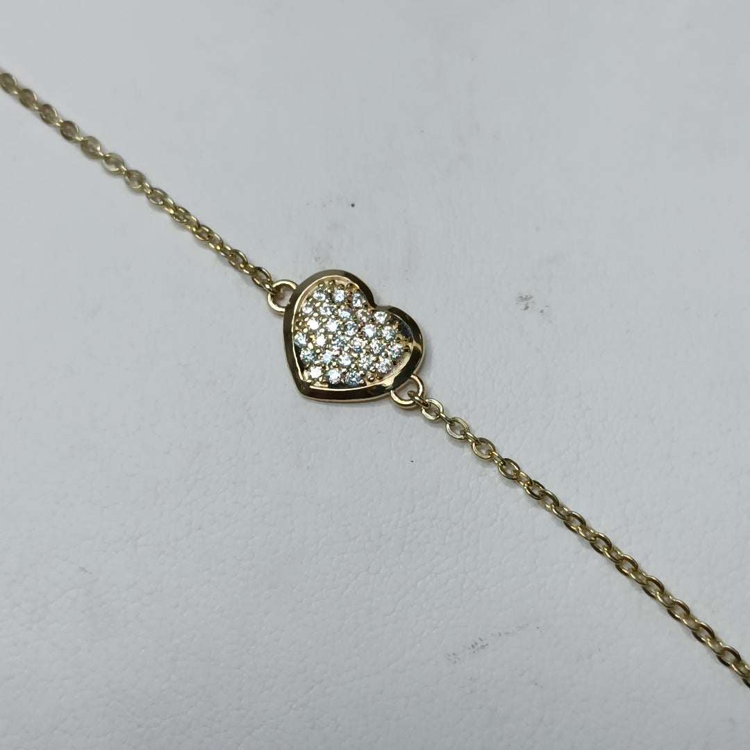 PULSERA TEJIDO ESPECIAL C CORAZON CIRCONIAS 14K 18 CM 2 GR (NUEVO)
