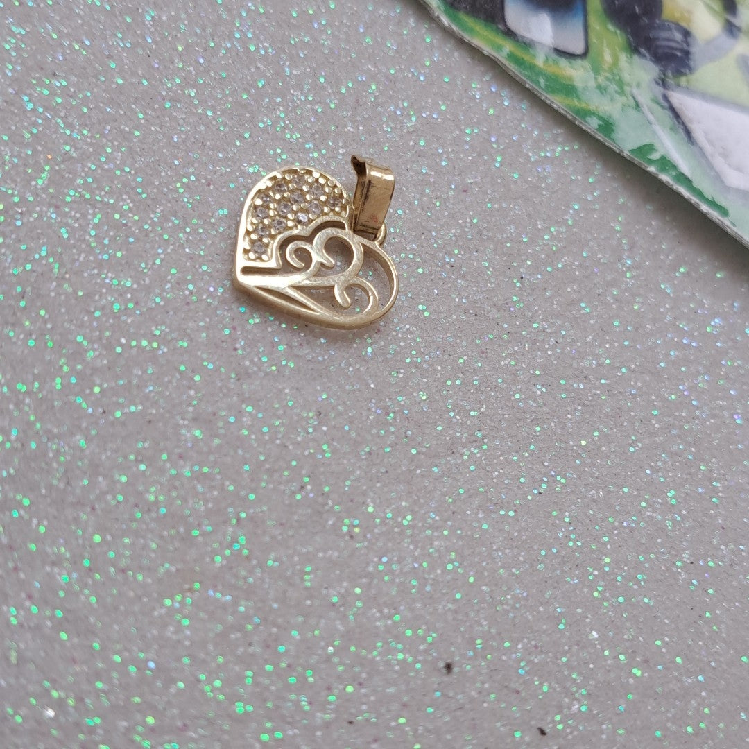 DIJE TEJIDO CORAZON CON CIRCONIAS Y ARBOL DE LA VIDA 14K 0.9 GR (NUEVO)
