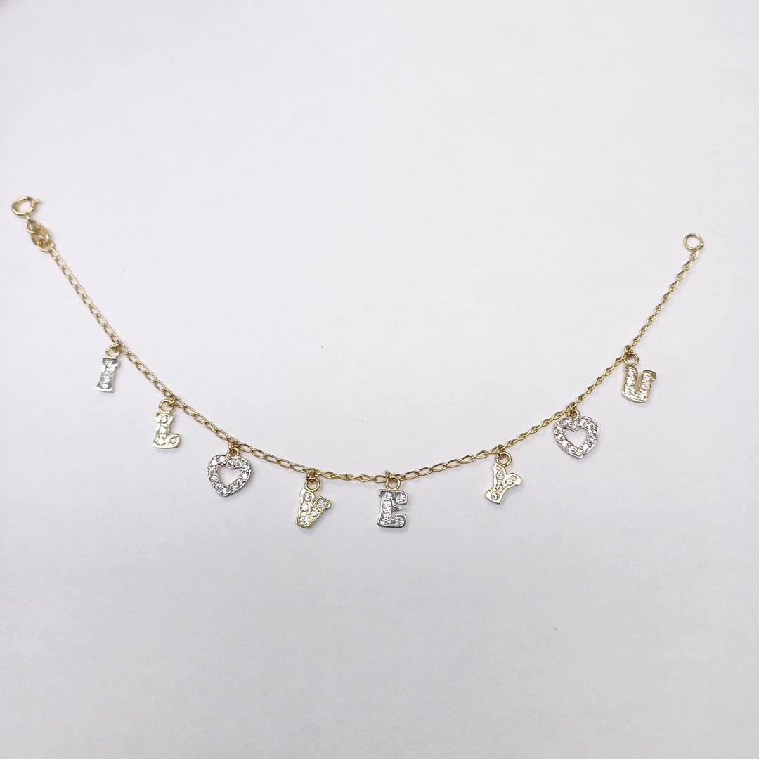 PULSERA ESPECIAL CON DIJES Y CIRCONIAS 14K 18 CM 3.3 GR (NUEVO)