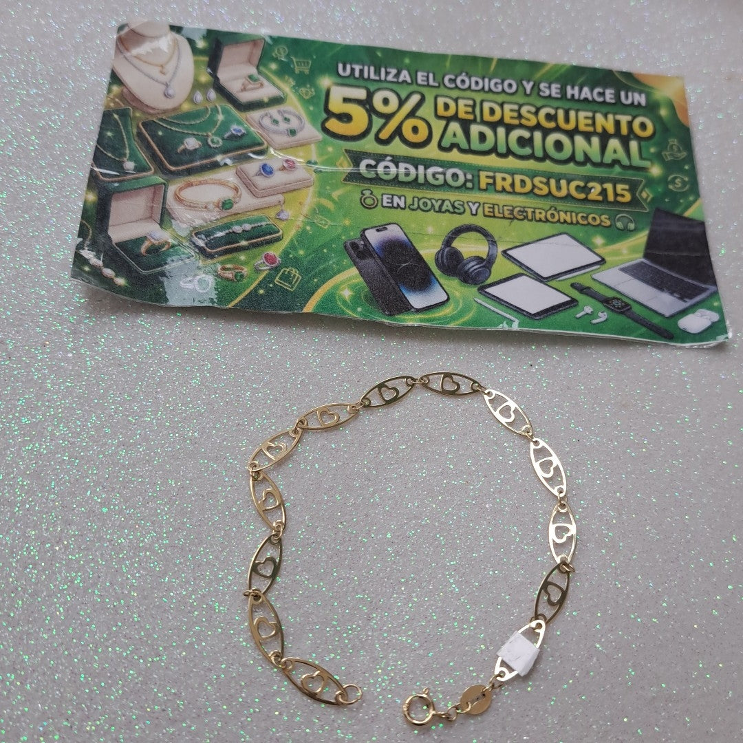 PULSERA TEJIDO ESPECIAL CON CORAZON 14K 18 CM 1.2 GR (NUEVO)