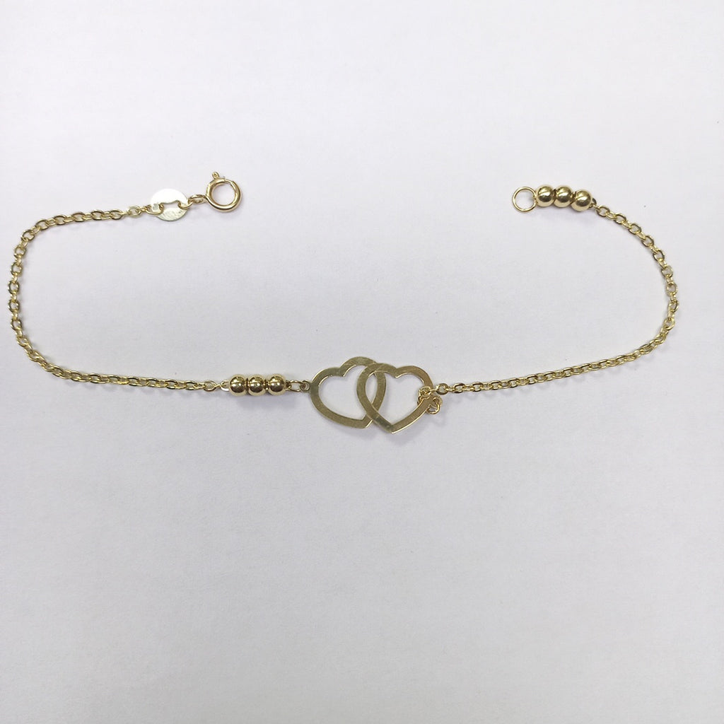 PULSERA TEJIDO ESPECIAL C CORAZONES 14K 18 CM 1.7 GR (NUEVO)