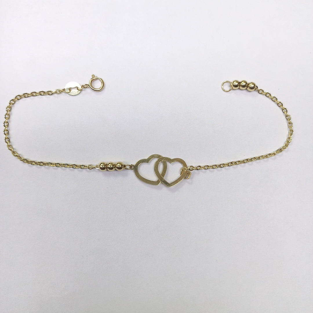 PULSERA TEJIDO ESPECIAL C CORAZONES 14K 18 CM 1.7 GR (NUEVO)